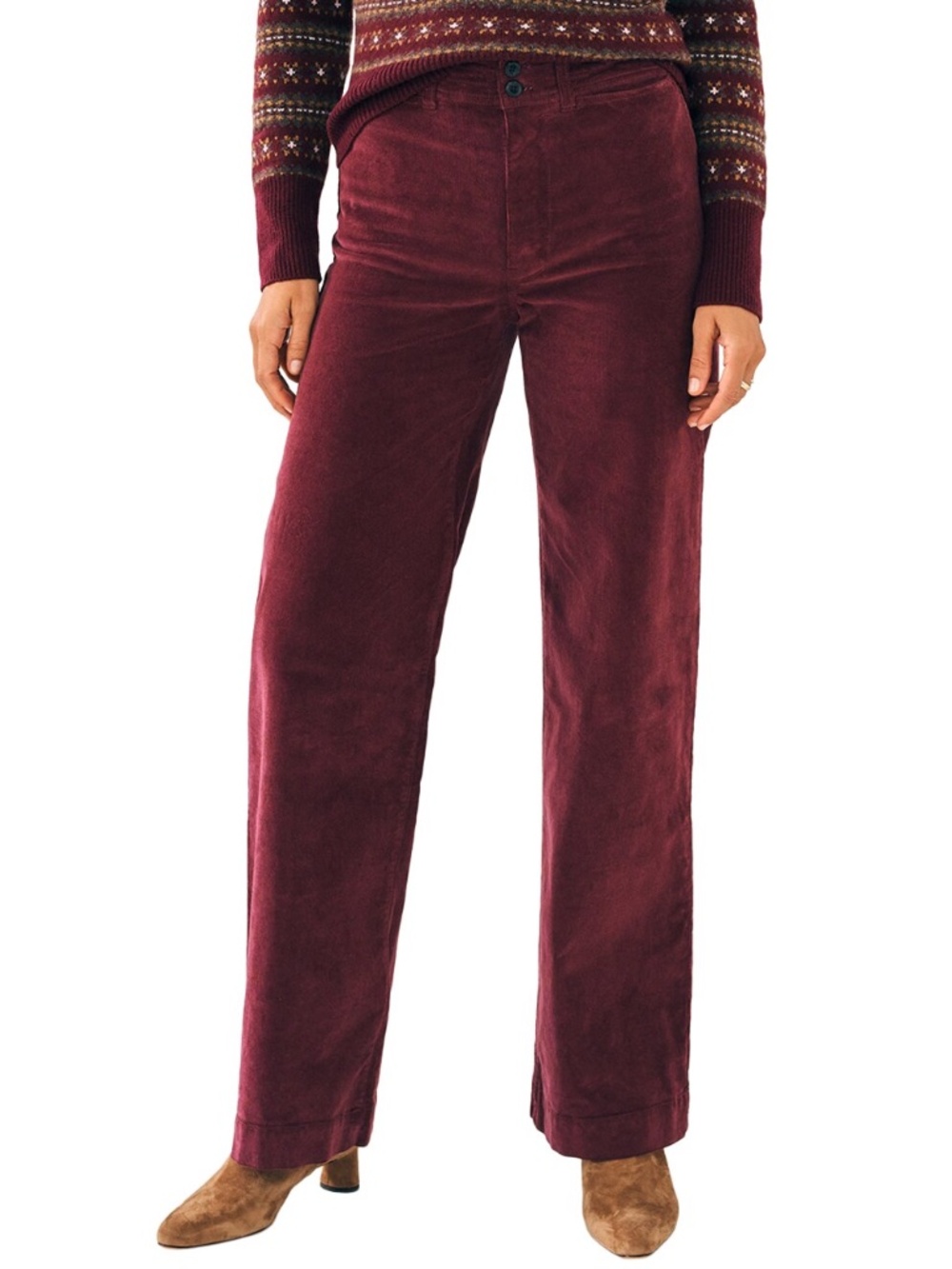 Faherty Stretch Corduroy Wide Leg Pants Women 27 Burgundy High Rise Boho